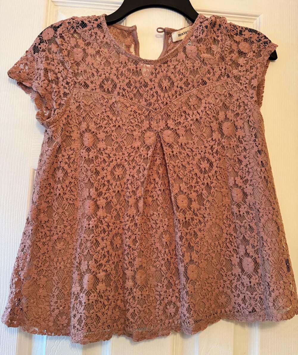 Monteau Los Angeles Dusty Rose Lace Overlay Blouse Size S